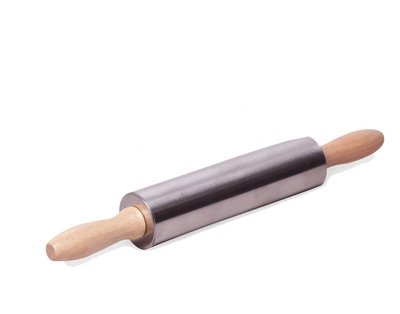 Скалка Kamille Ø5*38см з валиком, що обертається з нержавіючої сталі і дерев'яними ручками 7777 KM-7777 фото